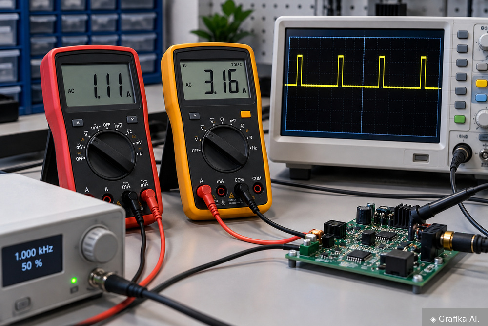Multimetry cyfrowe i oscyloskop na stanowisku diagnostyki układów elektronicznych